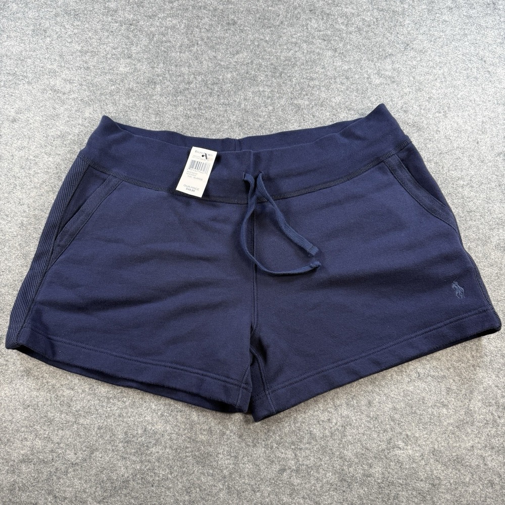 NEW Ralph Lauren Sport Sweat Shorts Womens XL Navy Drawstring Lounge Cozy Casual
